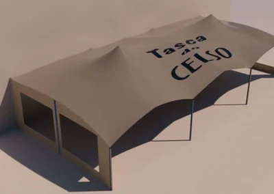 Diseño 3D de cobertura para la terraza de la tasca do celso