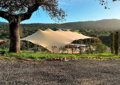Vista superior de carpa a medida con esquinas al suelo